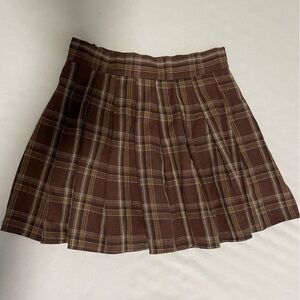 ROMWE Brown Plaid A-Line Skirt
